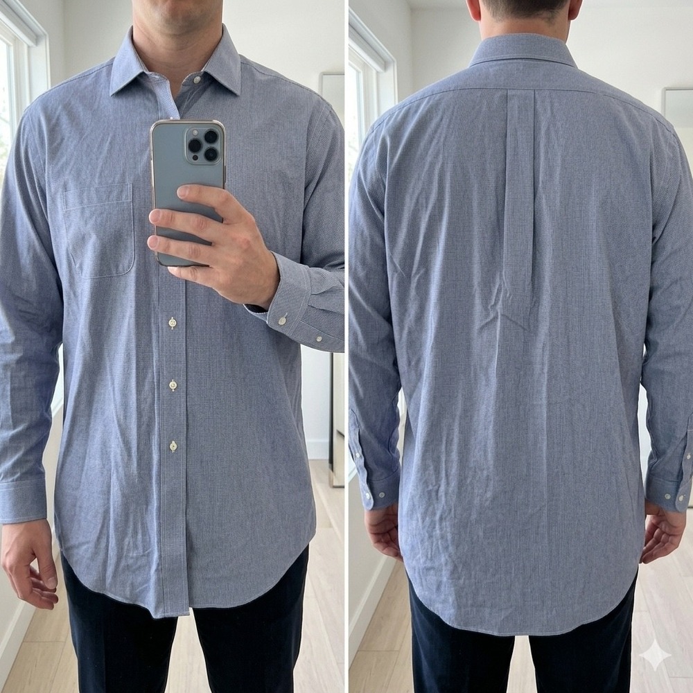 Brooks Brothers Regent Fit Dress Shirt‎ Mens 18 35 Blue Micro Check Non-Iron